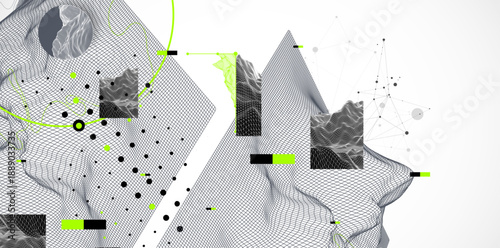 Abstract wireframe mountain background. Modern science or technology art elements. Surface illustration.