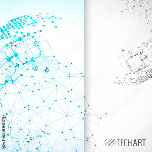 Abstract communication technology design background with highlighted blue sector.