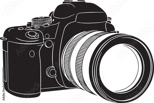 Dslr camera with lens isolated on transparent background for photography and graphic design