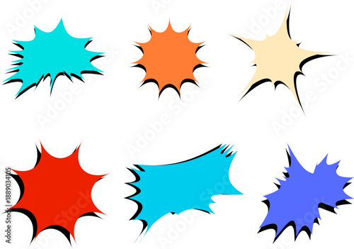 Set of colorful spiky starburst shapes for graphic design