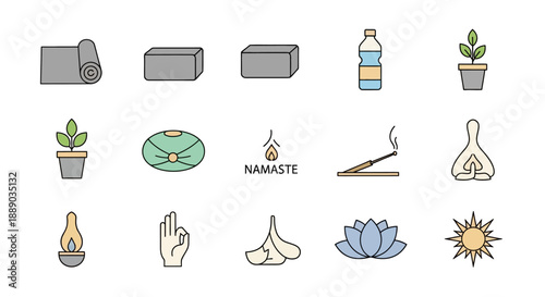 Yoga and Meditation Symbols and Icons Set for Wellness and Relaxation.