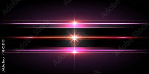 Digital composition with horizontal lines, a starburst, and light flares on a dark background
