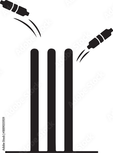 Cricket stumps and bails knocked over by ball game element