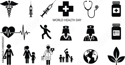 World health day medical icons and symbols