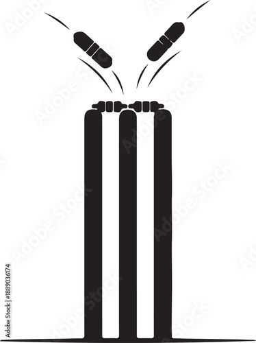 Cricket stumps and bails knocked over by ball game element