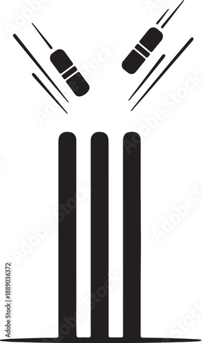 Cricket stumps and bails knocked over by ball game element