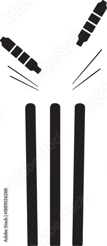 Cricket stumps and bails knocked over by ball game element