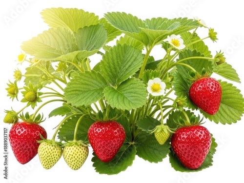Fresh strawberry plant with berries