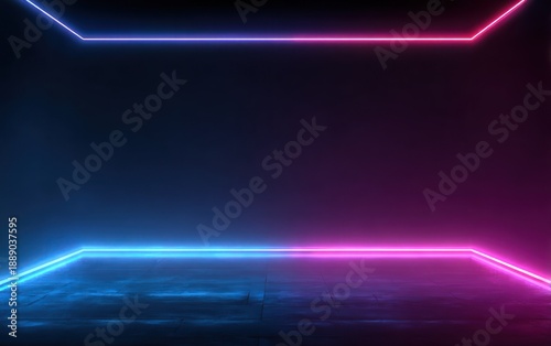 Wallpaper Mural Neon lights frame a dark interior, glowing lines delineate the floor and ceiling Torontodigital.ca