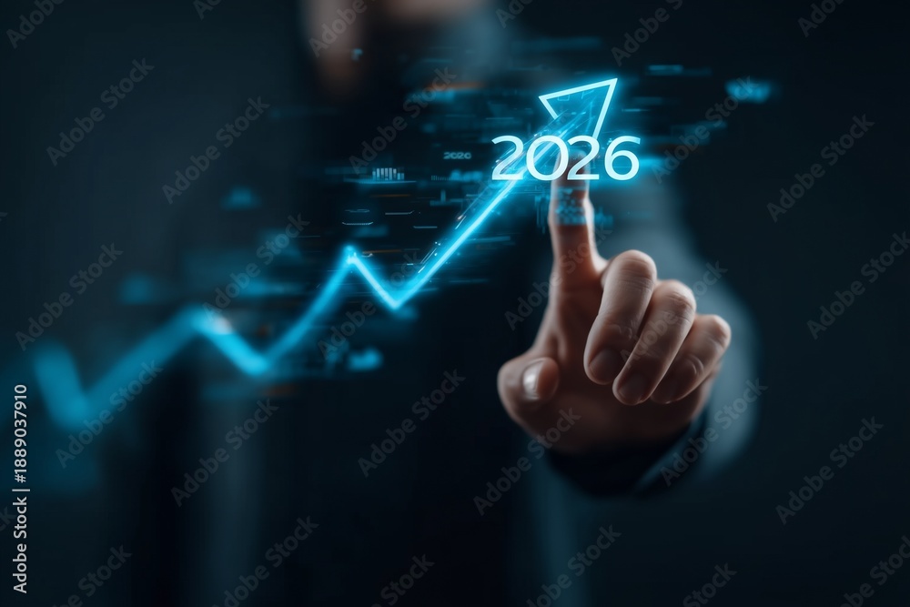 Obraz premium Digital Finger Touches 2026 Growth Chart, Signaling Future Economic Development