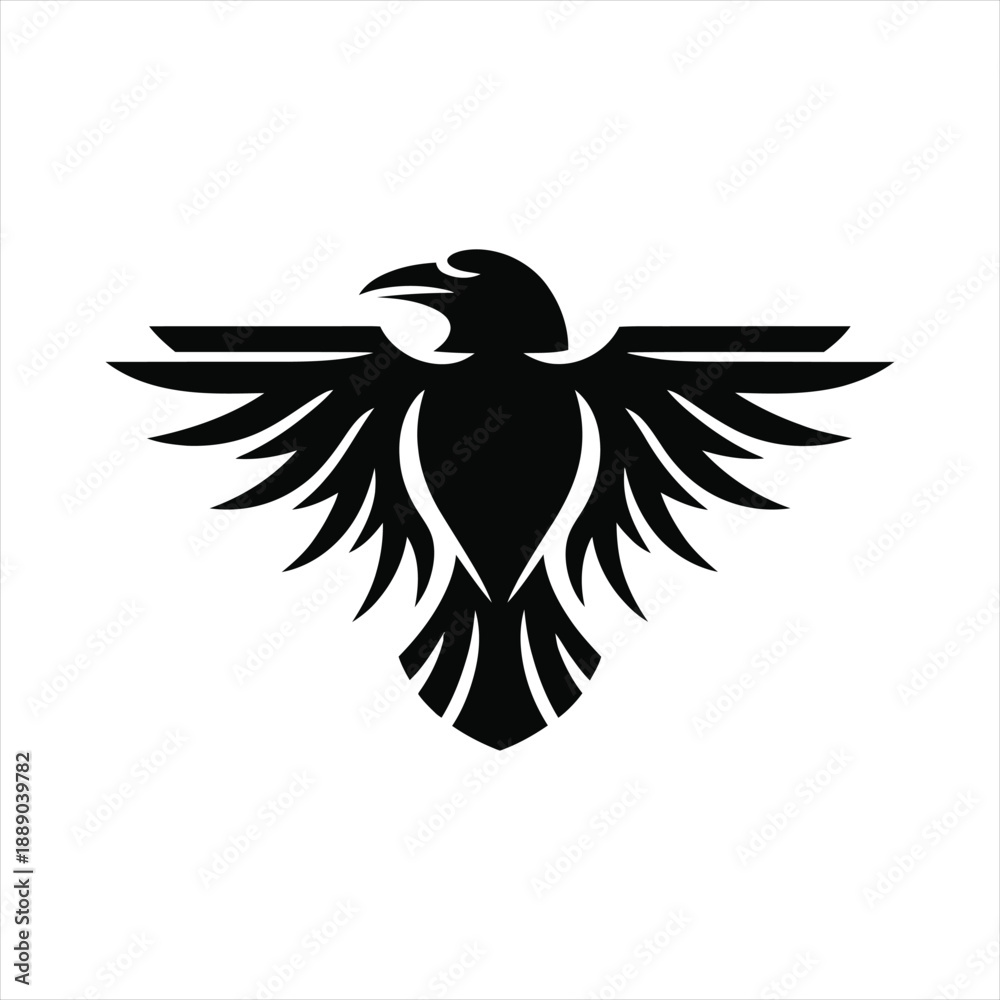 Obraz premium Dramatic black bird silhouette with spreading wings for dark branding