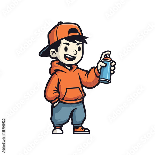 Cartoon Kid Holding Spray Paint Can, Graffiti Artist Character