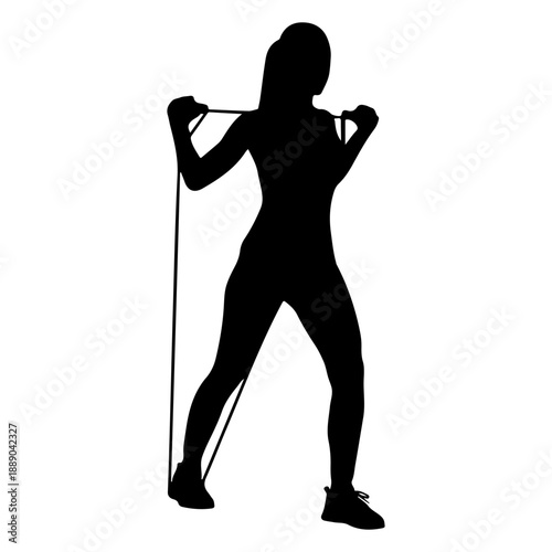 Silhouette of a woman exercising with resistance bands Vector