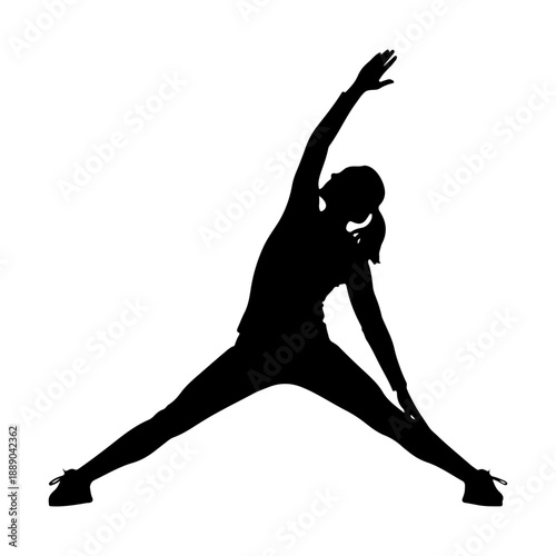 Silhouette of a woman performing a side stretch exercise Vector