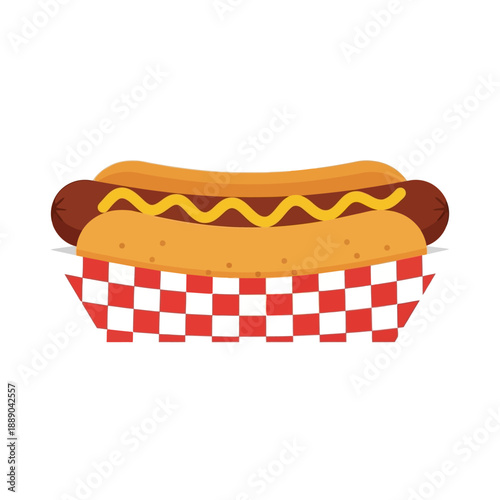 Classic Hot Dog with Mustard in Red Gingham Paper Tray