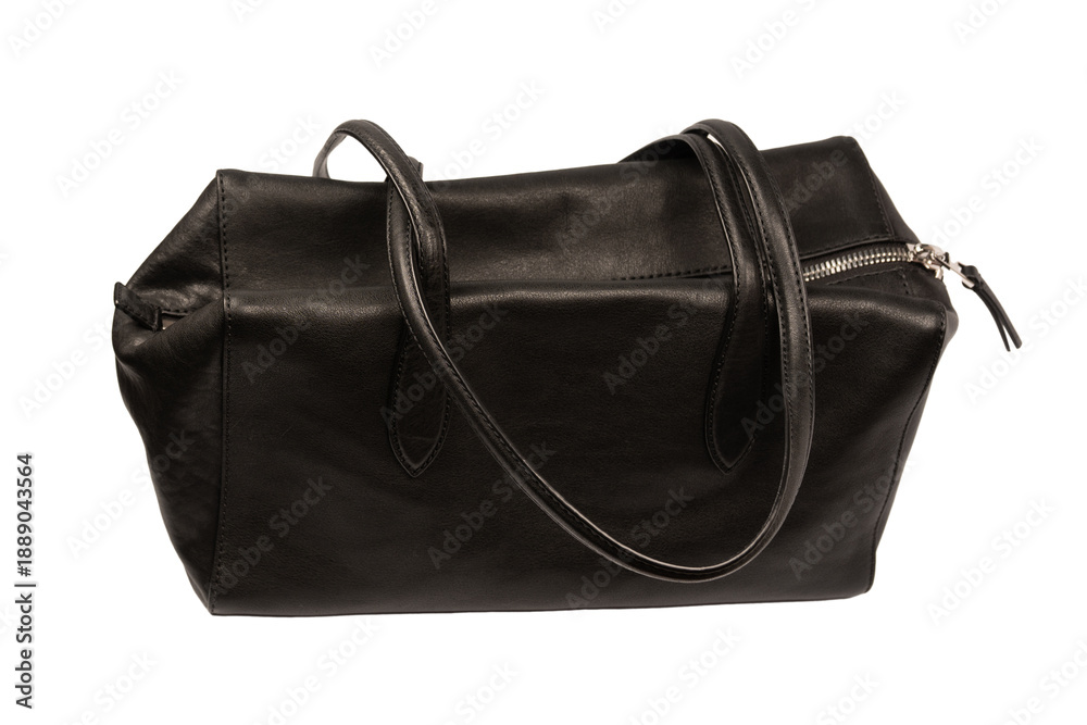 Naklejka premium Black leather bag isolated on white background. Satchel bag.