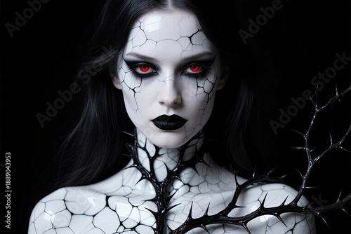 pale woman with crackled porcelain skin
