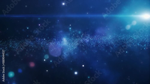 Abstract Blue Space Background with Bright Stars and Light Flares.
