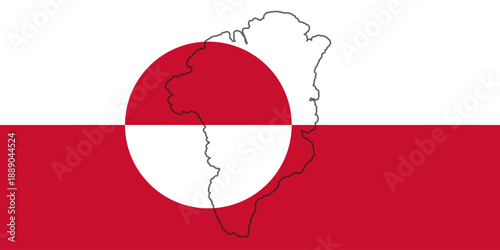 Flag background of Greenland with Greenland map outline