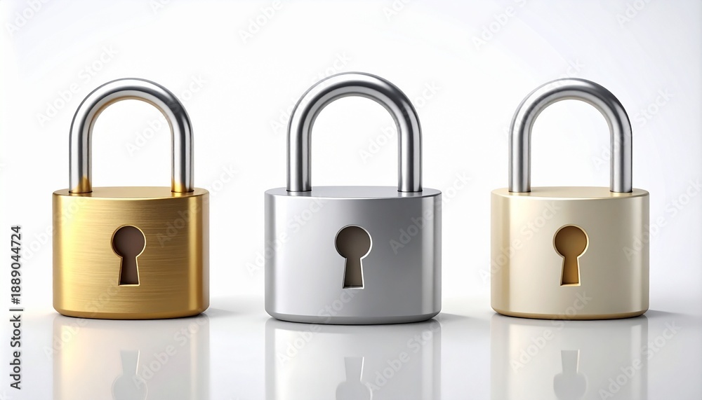Fototapeta premium Gold and Silver Padlocks Isolated on White Background