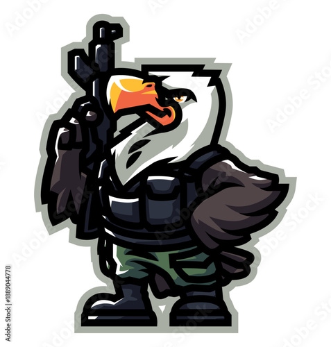 Eagle Warrior with Gun: A powerful and determined eagle warrior stands with a gun. This illustration conveys strength, precision, and preparedness.