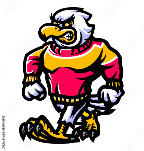 Eagle Mascot in Uniform: A formidable eagle mascot, adorned in a vibrant uniform, embodies power and determination, striding forward with unwavering resolve.