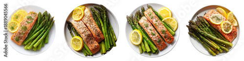 Baked salmon asparagus lemon dinner plate healthy grilled herb gourmet meal fish fillet roasted vegetable citrus lunch food cuisine homemade fresh oven garlic butter parsley seasoning nutrition