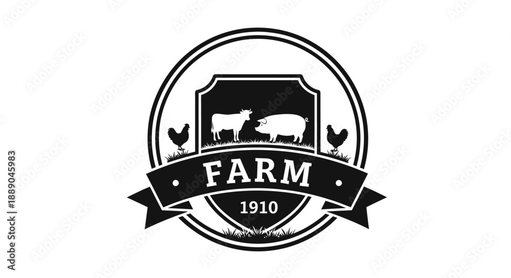 Obraz premium Vintage Farm 1910 Emblem with Livestock Silhouettes.