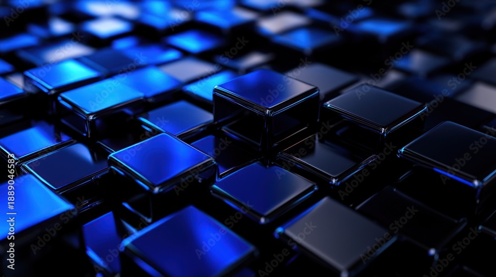 Fototapeta premium Dark blue metallic cubes texture background