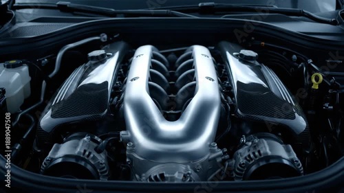 Overhead view of V12 engine during deceleration and idle