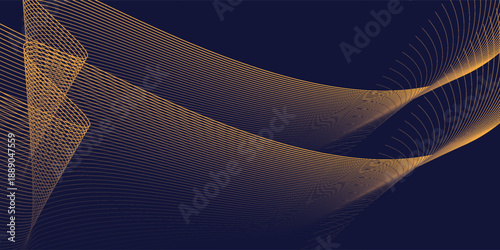 Flowing dots particles wave pattern in orend colors. Vector curve light line. Abstract background banner design for music, Ai technology, neural network concept