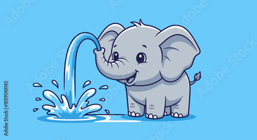 Cartoon Elephant Drinking Water Splash