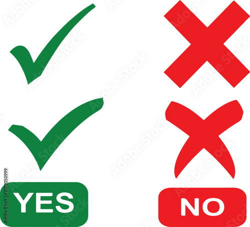 Yes and No Icons with Green Check Mark and Red Cross Symbols
