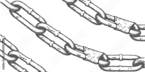 Detailed illustration of rusty metal chains with stipple shading effect