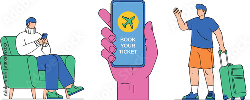 Man booking flight ticket online using smartphone for summer travel