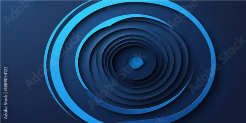 A digital art illustration of an abstract blue background featuring a swirling vortex of light and circular wave patterns in a motion-filled tunnel design