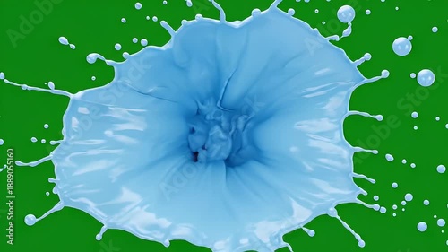 Splash Action, Blue Liquid, Studio, Photo, Green Background, Top View, Fluid Dynamics