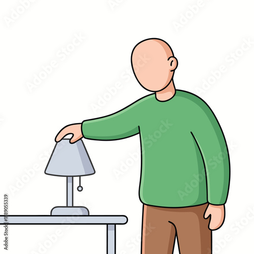 Person turning off a lamp on a table.