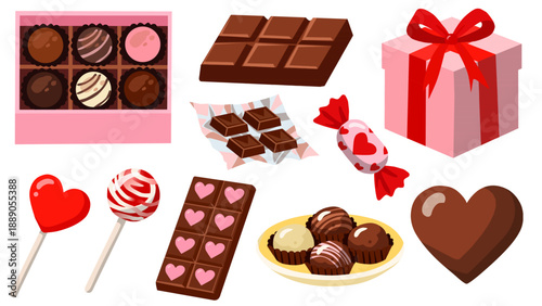 Chocolate Gift Elements in Flat Style for Valentine’s Day