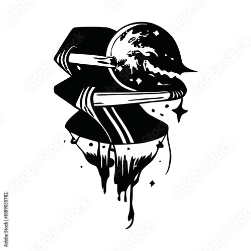 A grunge vector illustration of World War II in the air featuring a black skull tattoo and silhouette design 
