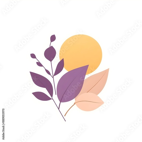 Minimal flat plant branch with sun circle AI generated illustration
