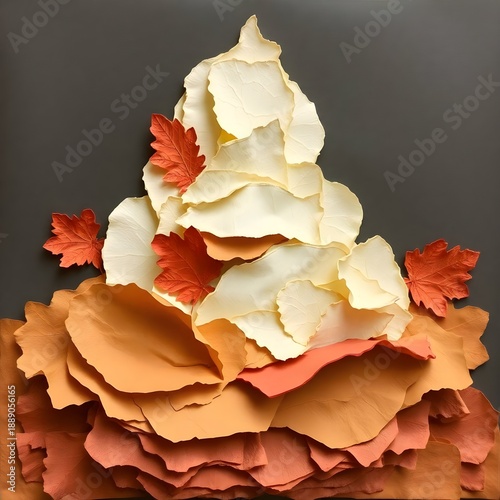 Paper style autumn leaves layered craft composition AI generated illustration