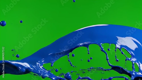Dynamic Blue Paint Splash Action on Green Background, Creative Visual Art Concept