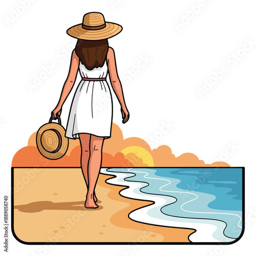 Woman Walking on Beach Wearing White Dress 1.