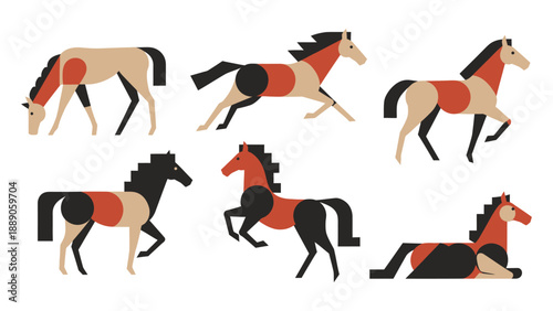Minimalist geometric horse illustration poses..eps