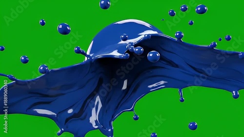 Dynamic Blue Paint Splash Action on Green Background - Artistic Liquid Motion Imagery
