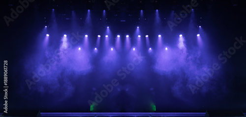 scene, stage light with colored spotlights and smoke