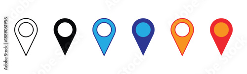 Vector illustration icon a set of six colorful map pin icons in various colors