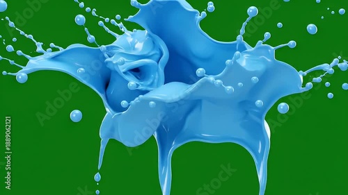 Dynamic Splash of Blue Paint Creating Abstract Art in a Green Background Studio Environment