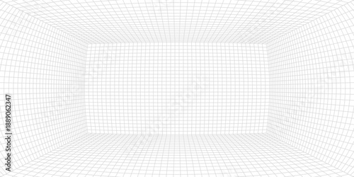 Room projection grid in futuristic 3d style. Outline futuristic grid background, room projection. Wireframe grid template in perspective view
